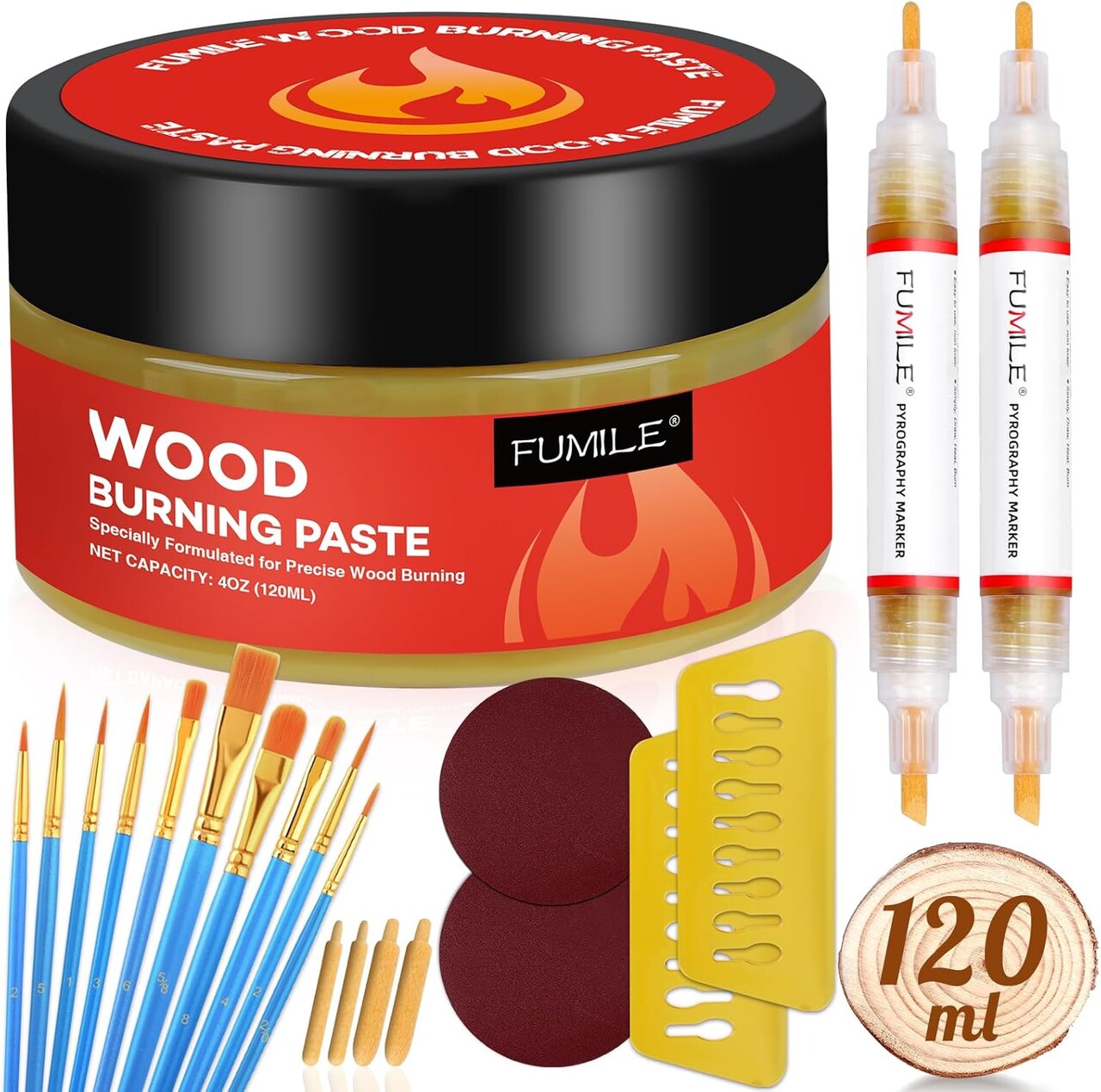 Wood Burning Gel Kit,4 OZ Wood Burning Paste,Wood Burning Pen Kit for Wood Burning Design for Beginners, Stable Heat Activated Paste(21 PCS).